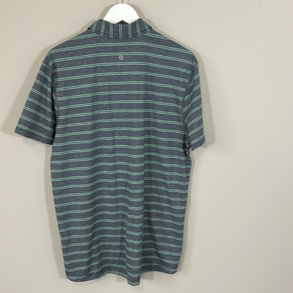 Lululemon Propel Luxtreme Polo Shirt Mens XL Wicking Green Gray Striped - Picture 5 of 8